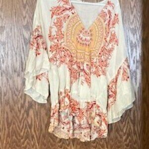 Free People - Cream and Orange - Bell Sleeves - Size X-Small - Cute